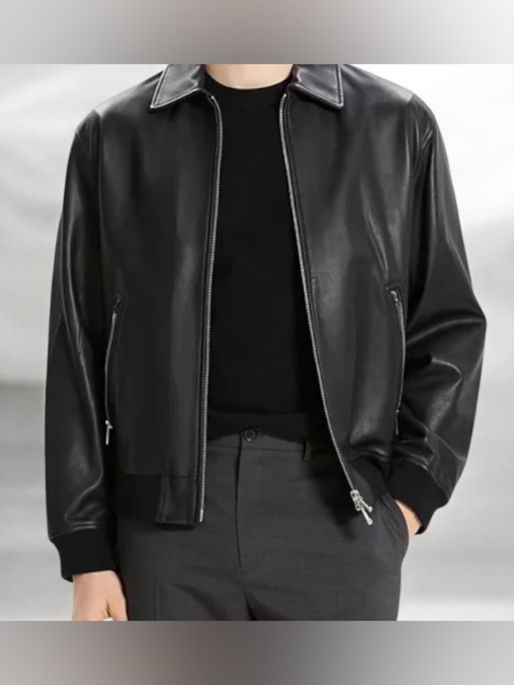 Theory Wyatt Black Leather Bomber Jacket
Size L